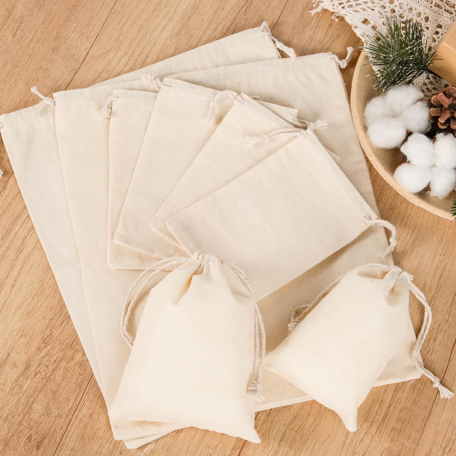 Cordon Serrage Sachets Toile De Jute - Lot De 12 - 20x30 Cm - Cordon De Serrage Sachet Confetti Mariage