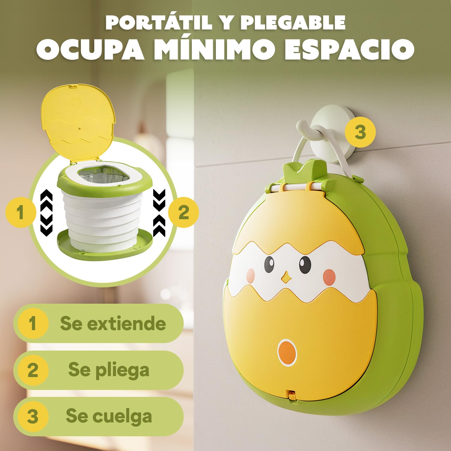 Indiluc Orinales Infantiles Plegable y Portátil – Orinal Bebe seguro y cómodo, Vater para Niños estable hasta 50 kg, antideslizante para aprendizaje del baño en casa y viajes — view 4