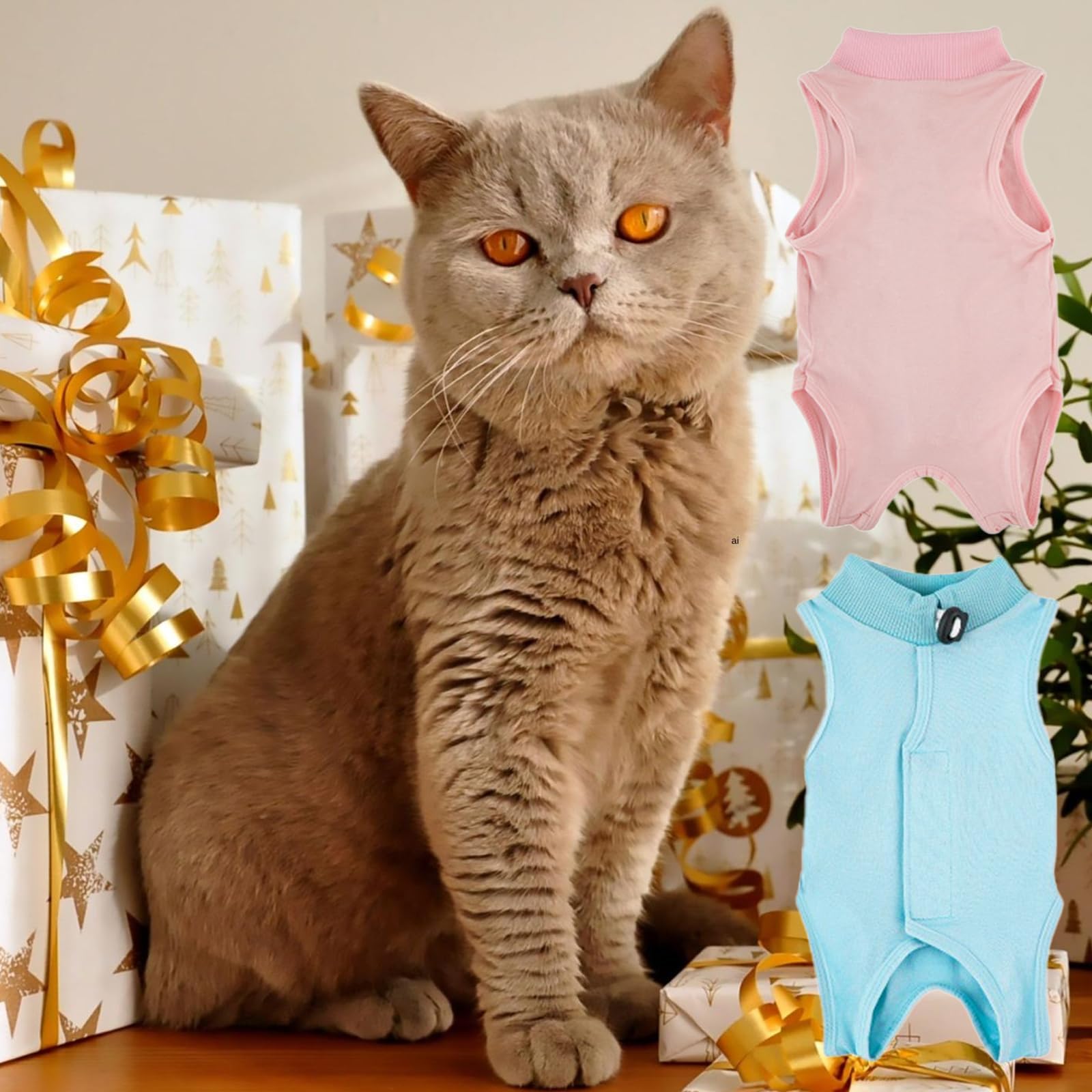 2 Combinaisons de Récupération pour Chat, Vêtement Post-Opératoire pour Chats Femelles, Tissu Modal Doux et Respirant, Rose & Bleu, Taille M (Chats de 2-4KG)