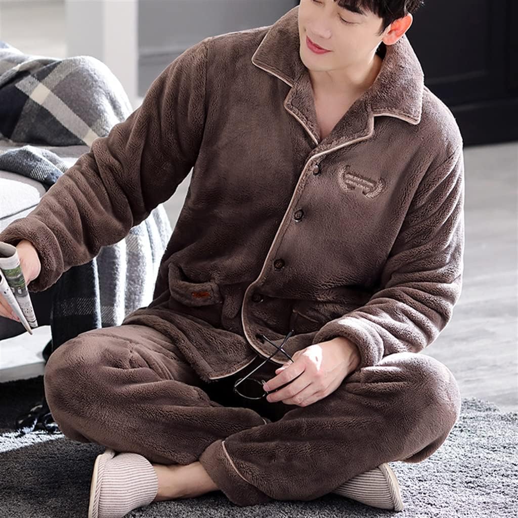 Winter Thickening and Fleece Warm Men's Autumn and Flannel Plus Size Homewear Suit