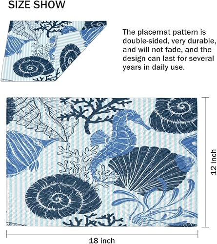 Miniatura 4 de Seahorse Theme Decor Placemats Set of 4 Table Mats Washable Placemat Waterproof Place Mats for Party Home Dining Table Decor 18x12 in