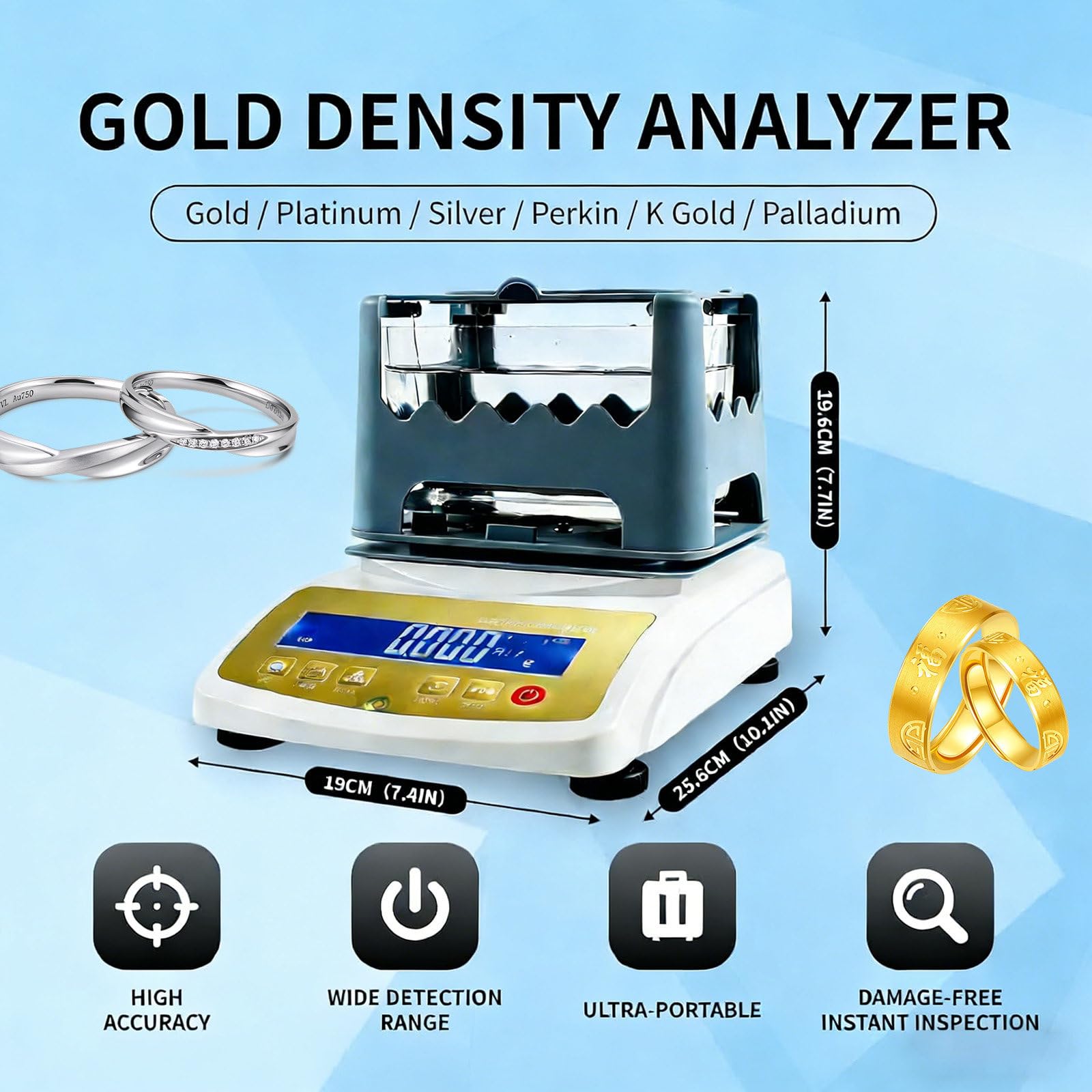 Goldreinheits-Analysegerät, Gold-K-Wert-Tester, Auflösung 0,001 g/cm³, Testgerät für K-Gold, Silber, Laborgenaue Messung für Juweliere Und Pfandhäuser MDJ-1200K