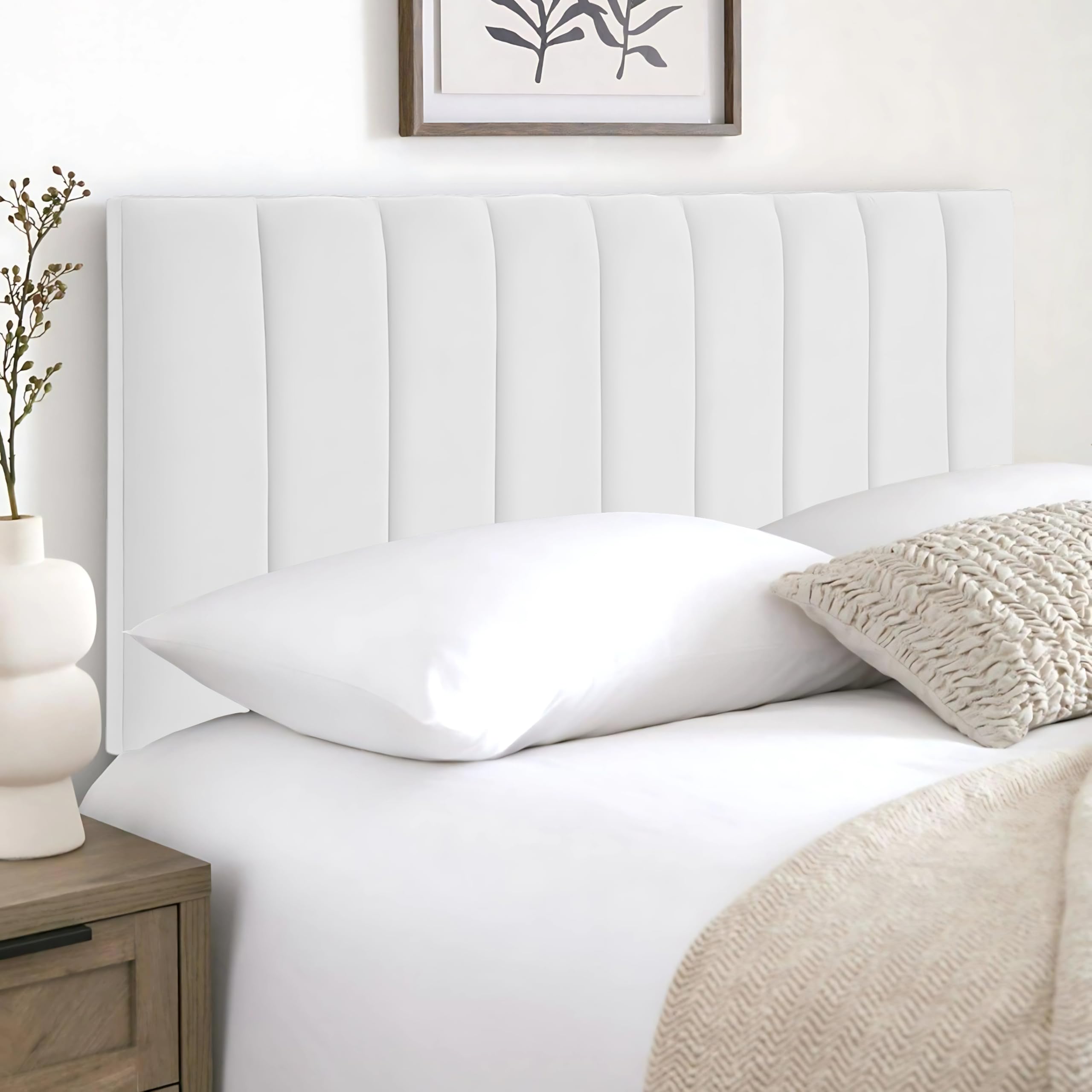 HB-1 Headboards for Beds – 9vp 24'' Divan Bed Headboard – Headboards for Divan Beds, Bedroom & Hotel Furniture, Elegant Soft Plush Fabric Head Board (White Plush, 4FT6 Double) — image 1
