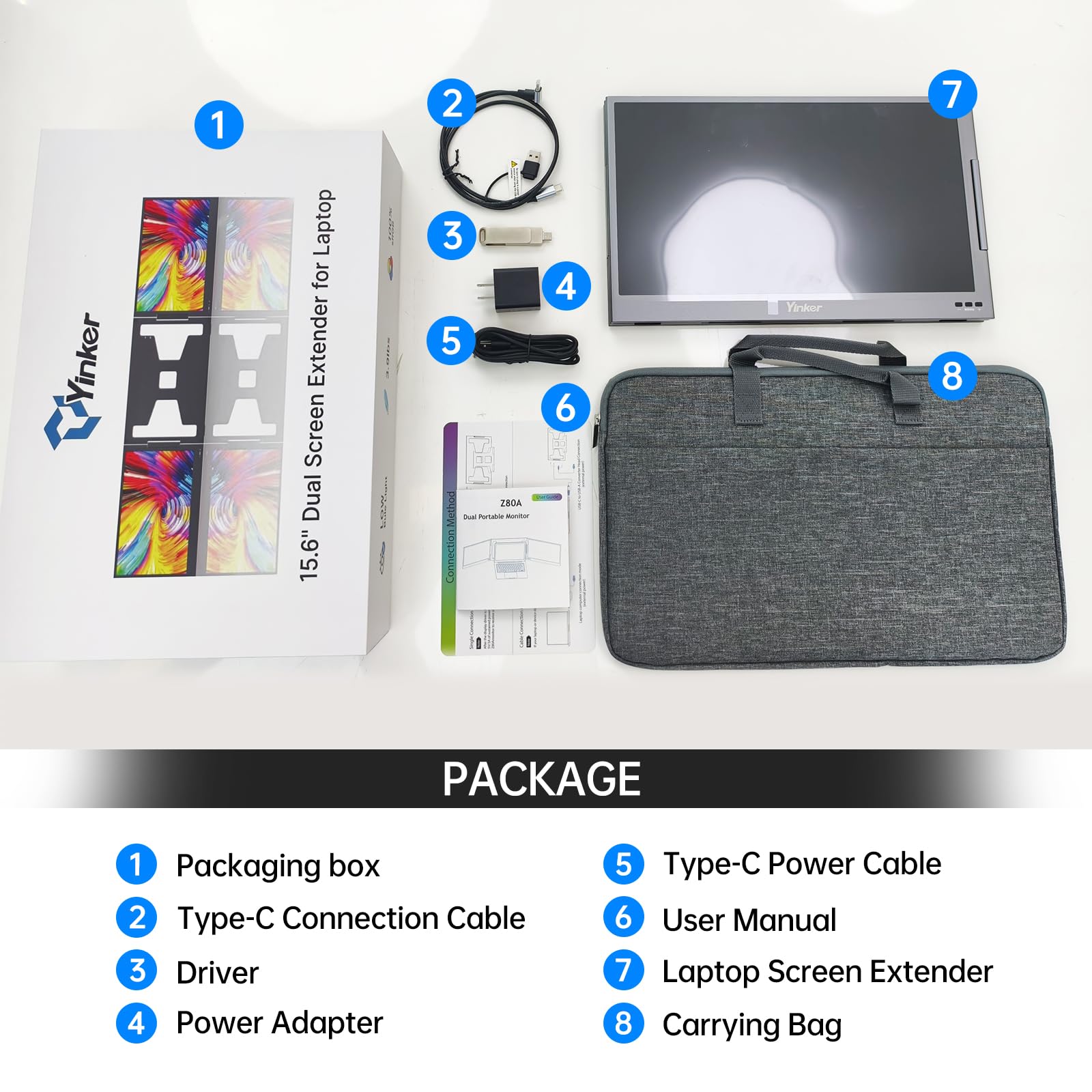 15,6” FHD triplo schermo laptop estensione UNO cavo di collegamento per laptop 11‘’-16‘’ ruotabile a 360° e ripiegabile per lavoro, viaggi, gioco