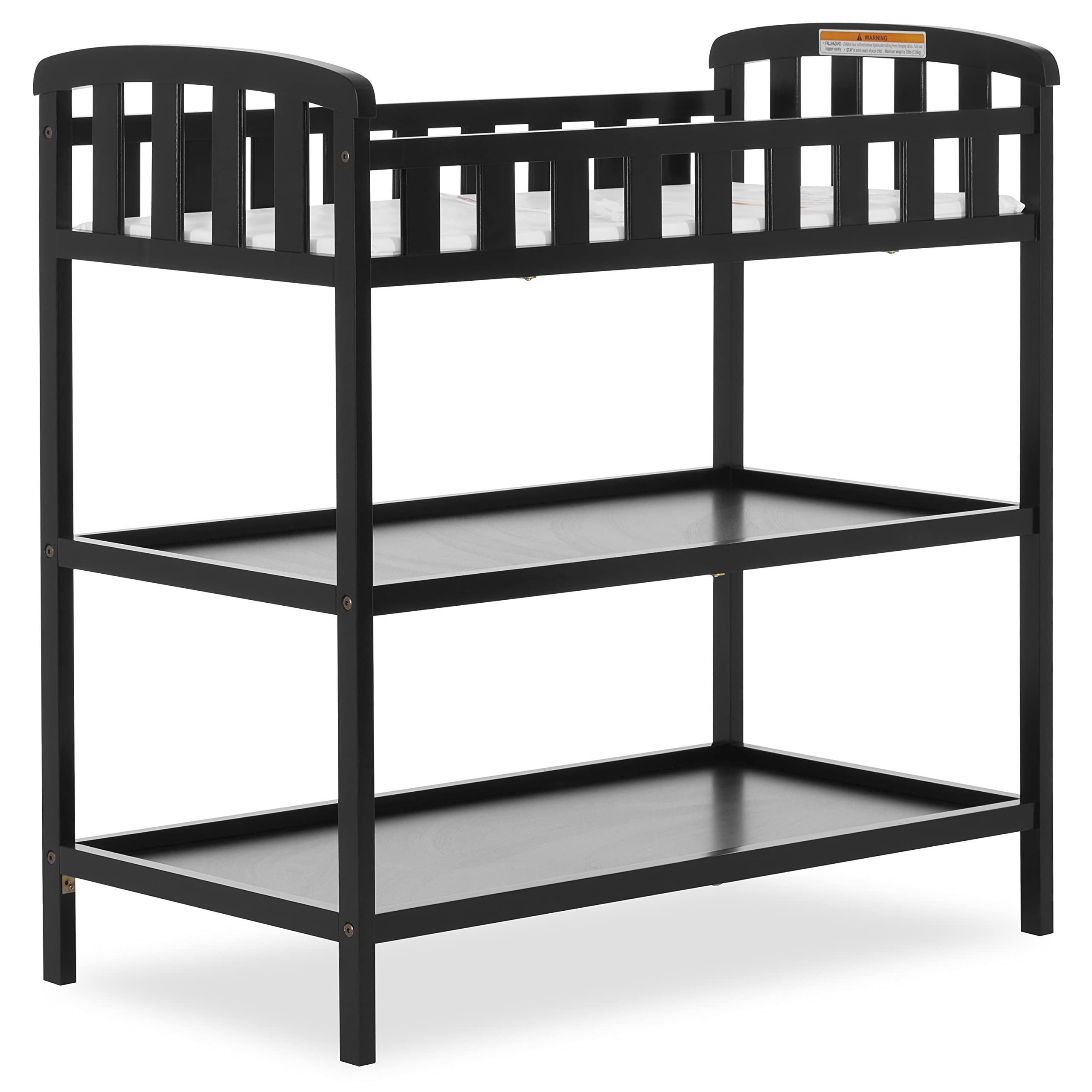 Dream On Me Emily Changing Table in Black, Comes with 1" Changing Pad, Features Two Shelves, Portable Changing Station, Made of Sustainable New Zealand Pinewood