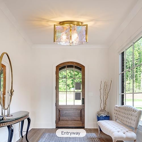 Miniatura 9 de Lámpara de techo de montaje empotrado dorada 14.1 '' Lámparas de techo de vidrio - Iluminación de entrada de cocina de mediados de siglo - Luces