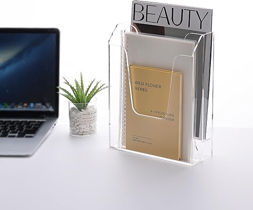 Miniatura 5 de YUXUN Carpeta de archivos de acrílico, almacenamiento vertical de archivos, organizador de escritorio transparente, 2 bolsillos