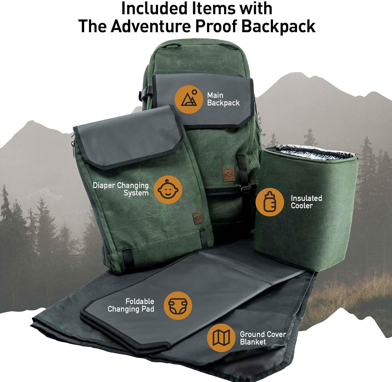 5 in 1 Tactical Adventure Proof Hiking Backpack and Diaper Bag, Travel, Lightweight, Cooler for Storing Milk, Convertible Handles, Durable, Changing Pad included