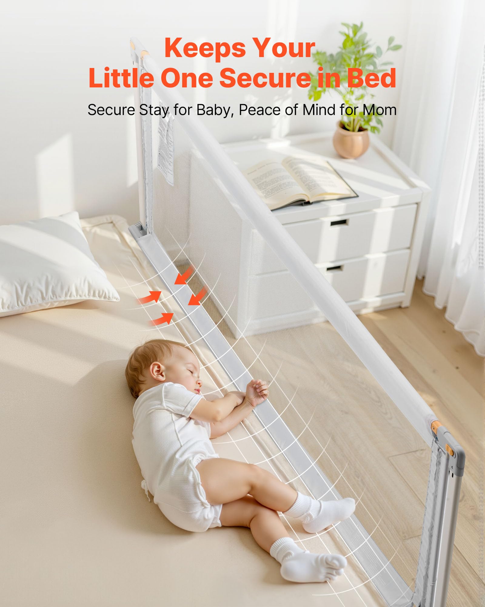 VEVOR Sponda per Letto per Bambini Lunghezza 2 m, Barriera per Lettino per Neonati con Tubo di Ferro Rinforzato, Tessuto Oxford, Altezza Regolabile 68-89 cm, per Materassi di Spessore 5-27 cm
