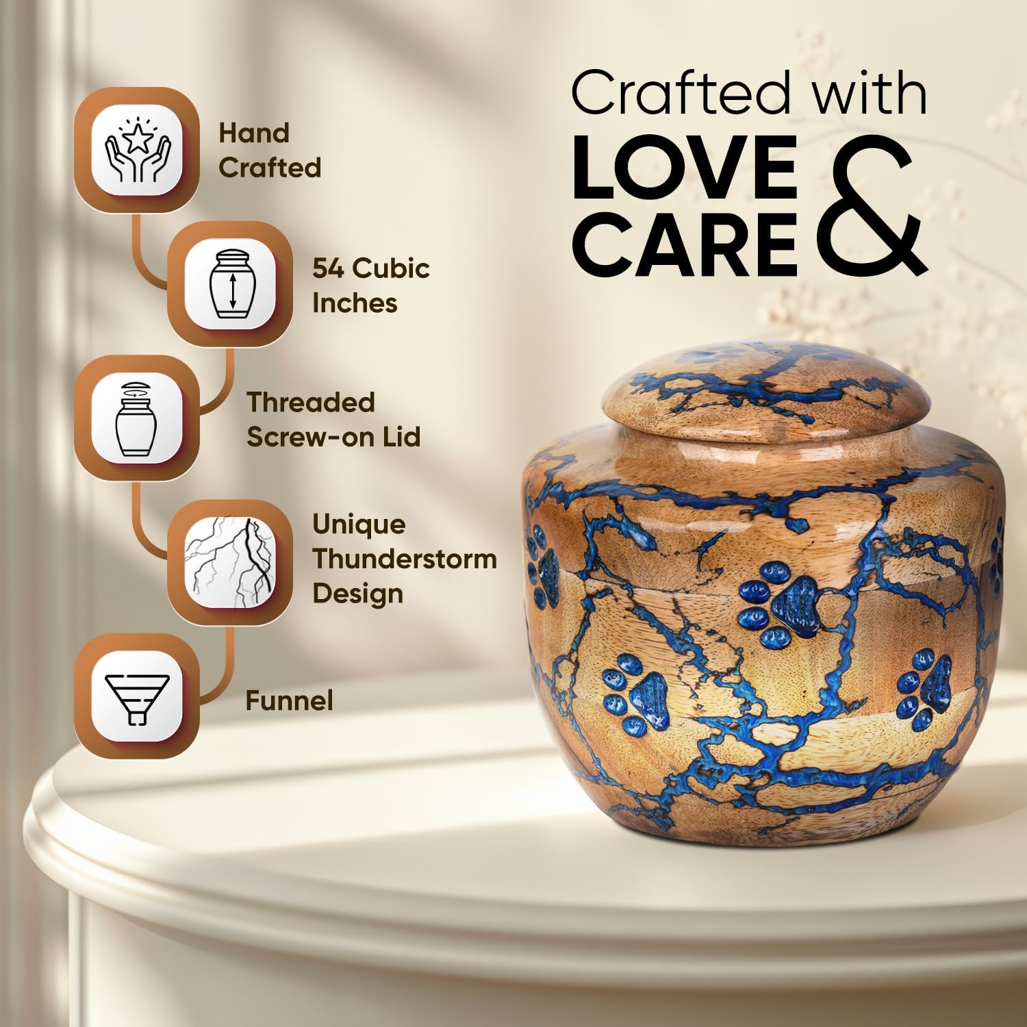 Wood Pet Urns for Dog/Cat Ashes - Large 54 Cu/in Resin Decorative Urn for Ashes for Dog, Urns for Cats - Pet Memorial Remembrance Box - Blue, Large - Image 2