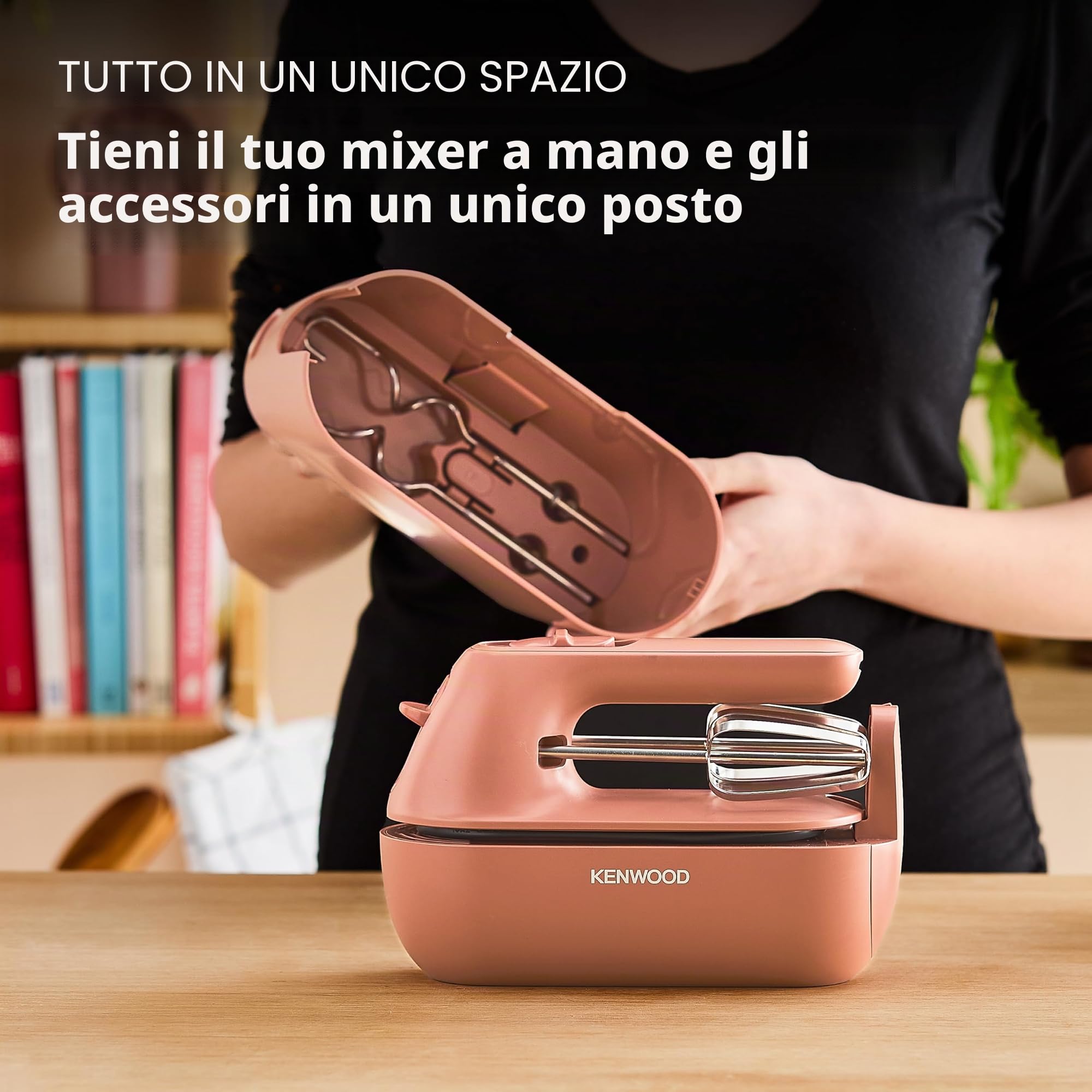Kenwood QuickMix Go HMP40.000RD, miscelatore manuale portatile con custodia integrata per il trasporto, rilascio SureEject, frusta in acciaio inox e impastatrici inclusi, cucchiaio dosatore, 350 W