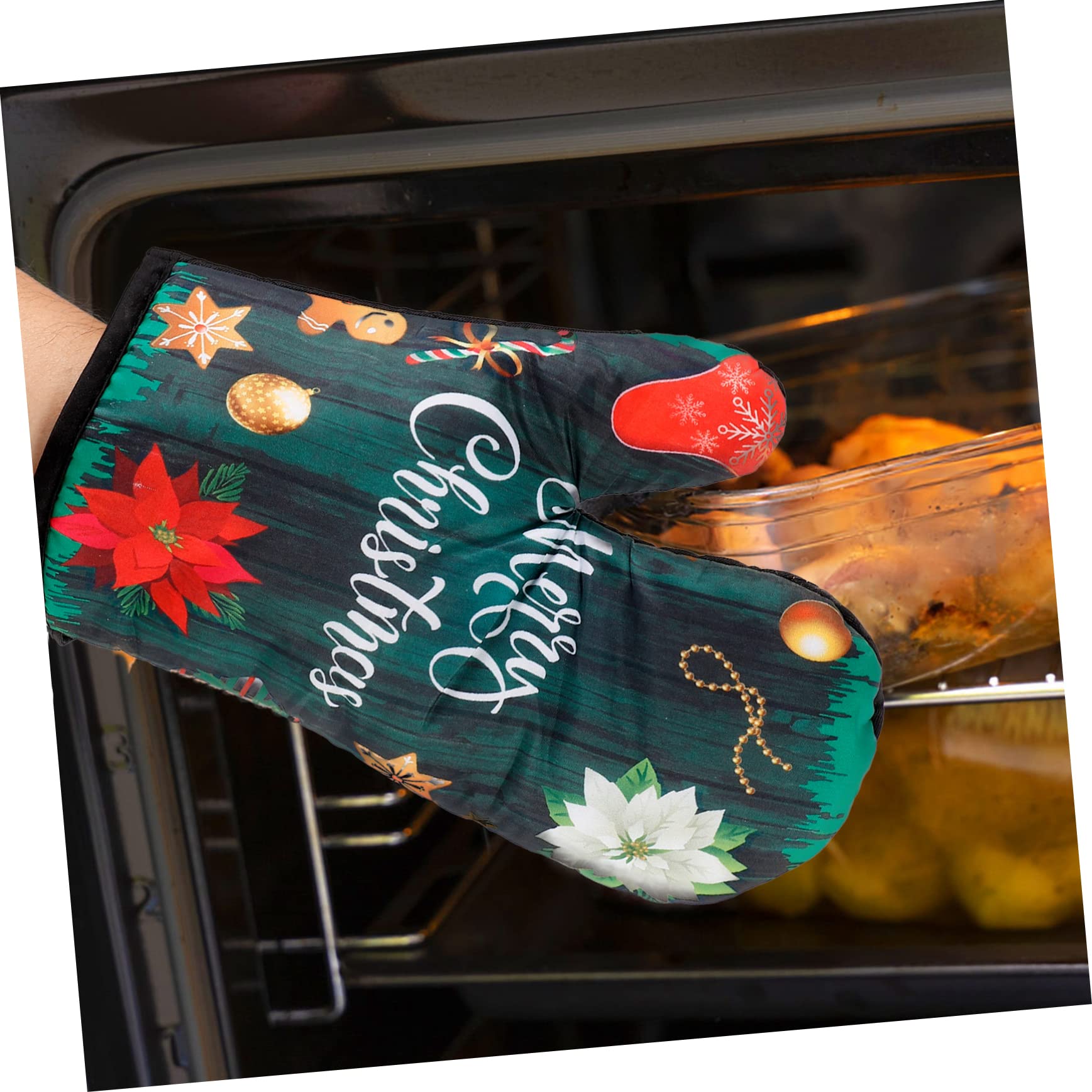Cabilock 2juegos Guantes y Alfombrillas para Horno Antideslizantes Manteles Individuales para Mesa Navideña Mitones Resistentes al Calor para Cocinar