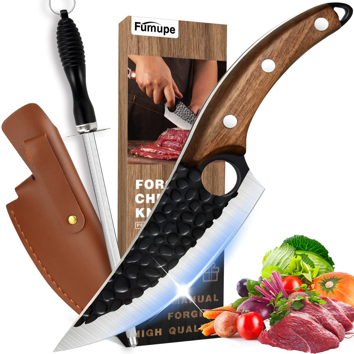 Couteau de cuisine avec bâton d'affûtage pour ne plus jamais manquer de tranchant