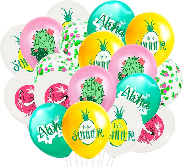 18 Pcs Hawaiian Tropical Balloons Set - Hawaiian Summer Party Decorations, Hawaii Party Supplies Flamingo Pineapple Balloons for Luau Tiki Aloha Beach Summer Birthday Party Decoration Supplies