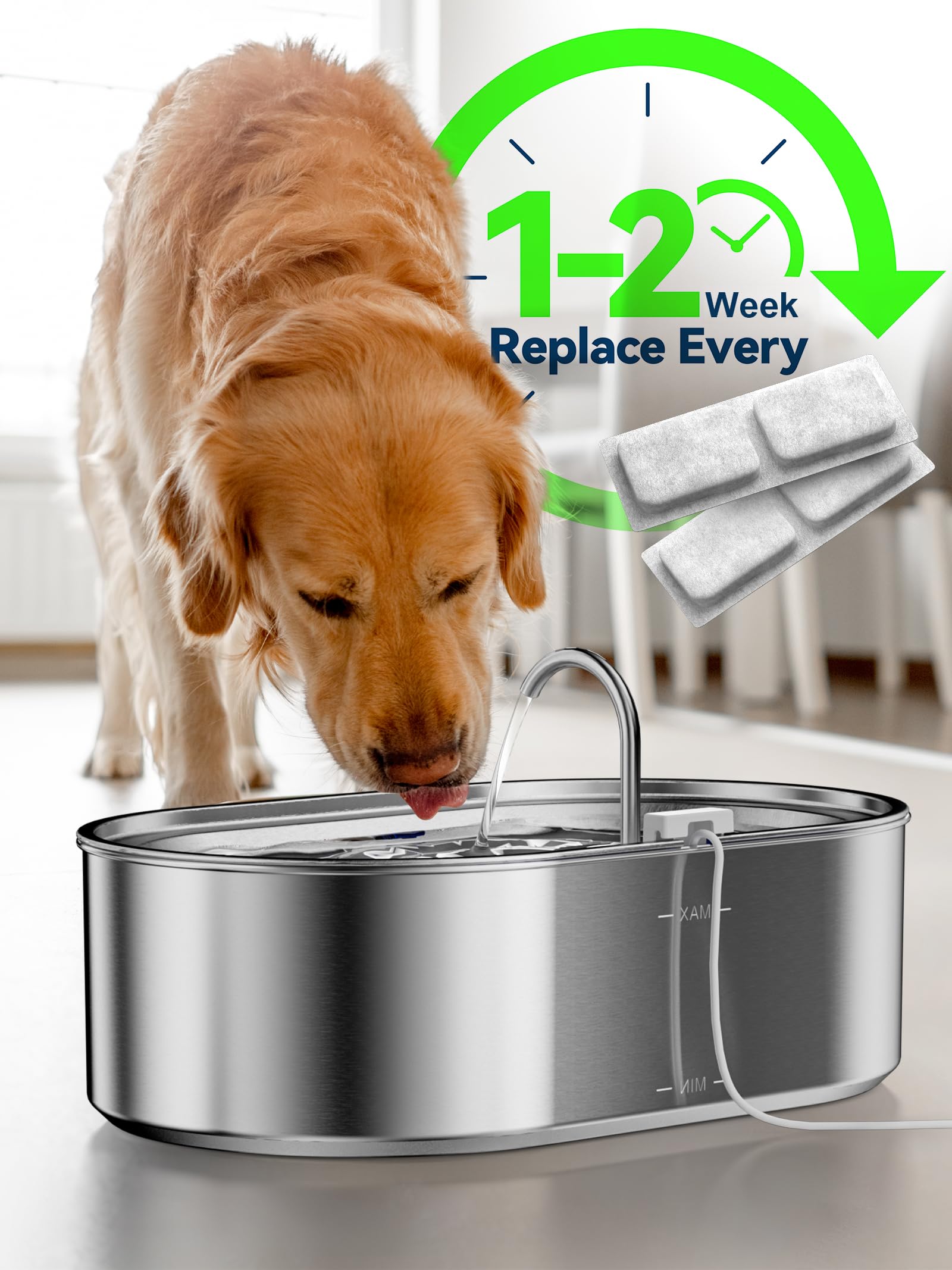 3.4Gal Dog Water Fountain for Large Dogs, 13L Stainless Steel Large Pet Fountain with Deeper & Wider Drinking Area, Automatic Dog Water Bowl Dispenser with Water Window (Filters) - image 4