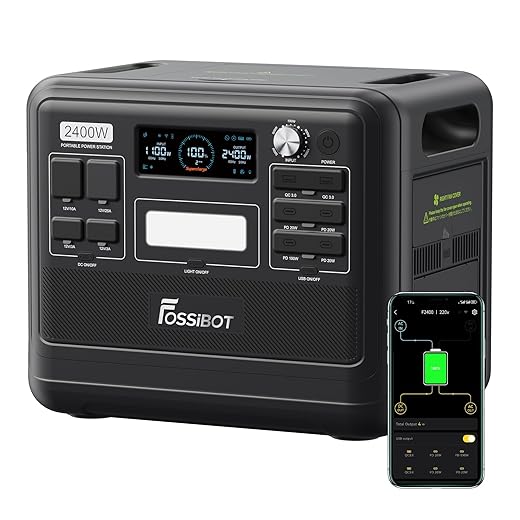 Powerstation 2400W FOSSiBOT, 2048Wh LiFePO4 Tragbare Solargenerator 3×230V AC Steckdose (4800W Peak) mobile Stromversorgung für Wohnmobil, Solar Generator Heimwerken als Notstromaggregat