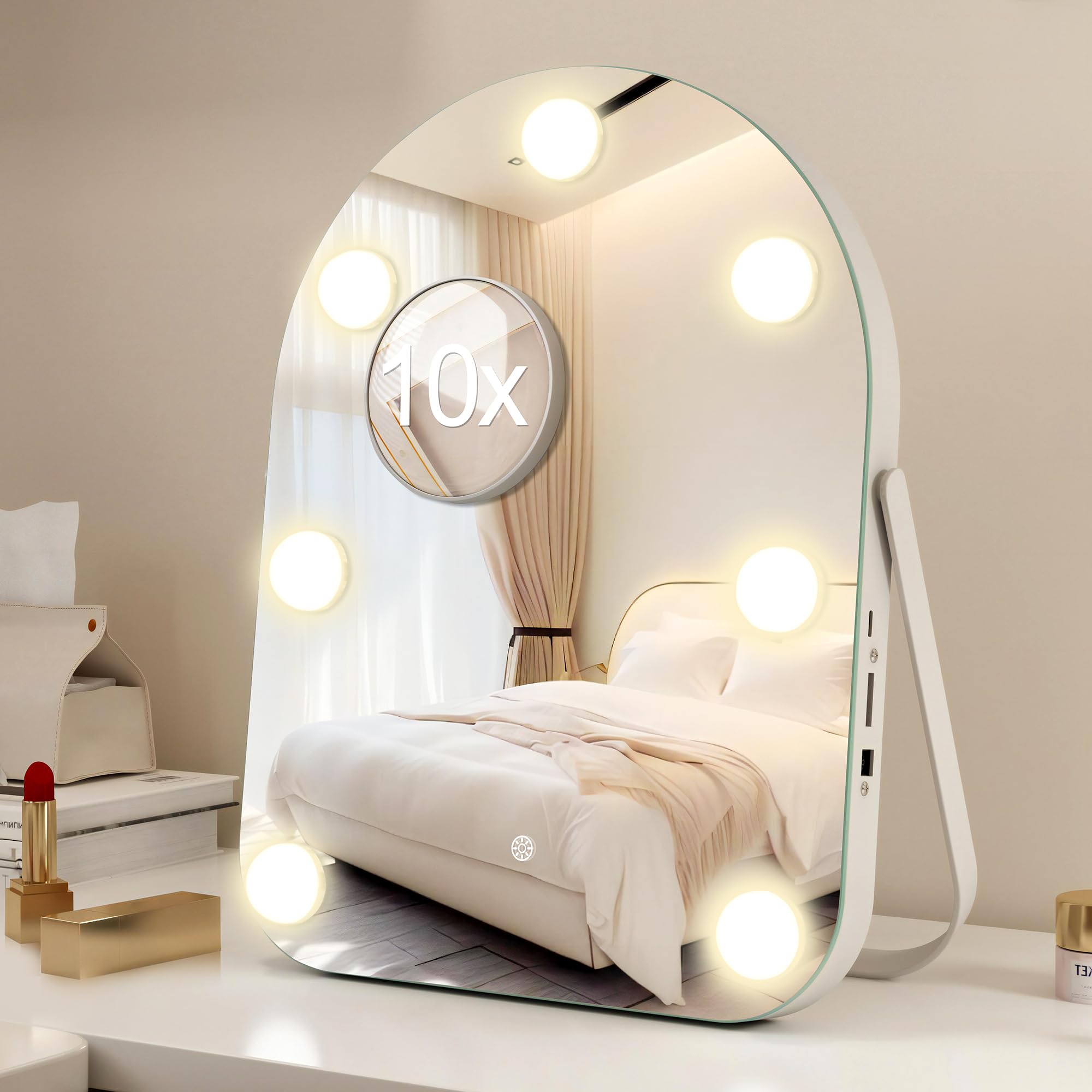 STARLEAD 11"× 14.5" Makeup Mirror with Lights and 10X Magnification, 3-Color Dimmable LED Lighting & Touch Control, 360°Rotation for Travel/Dressing