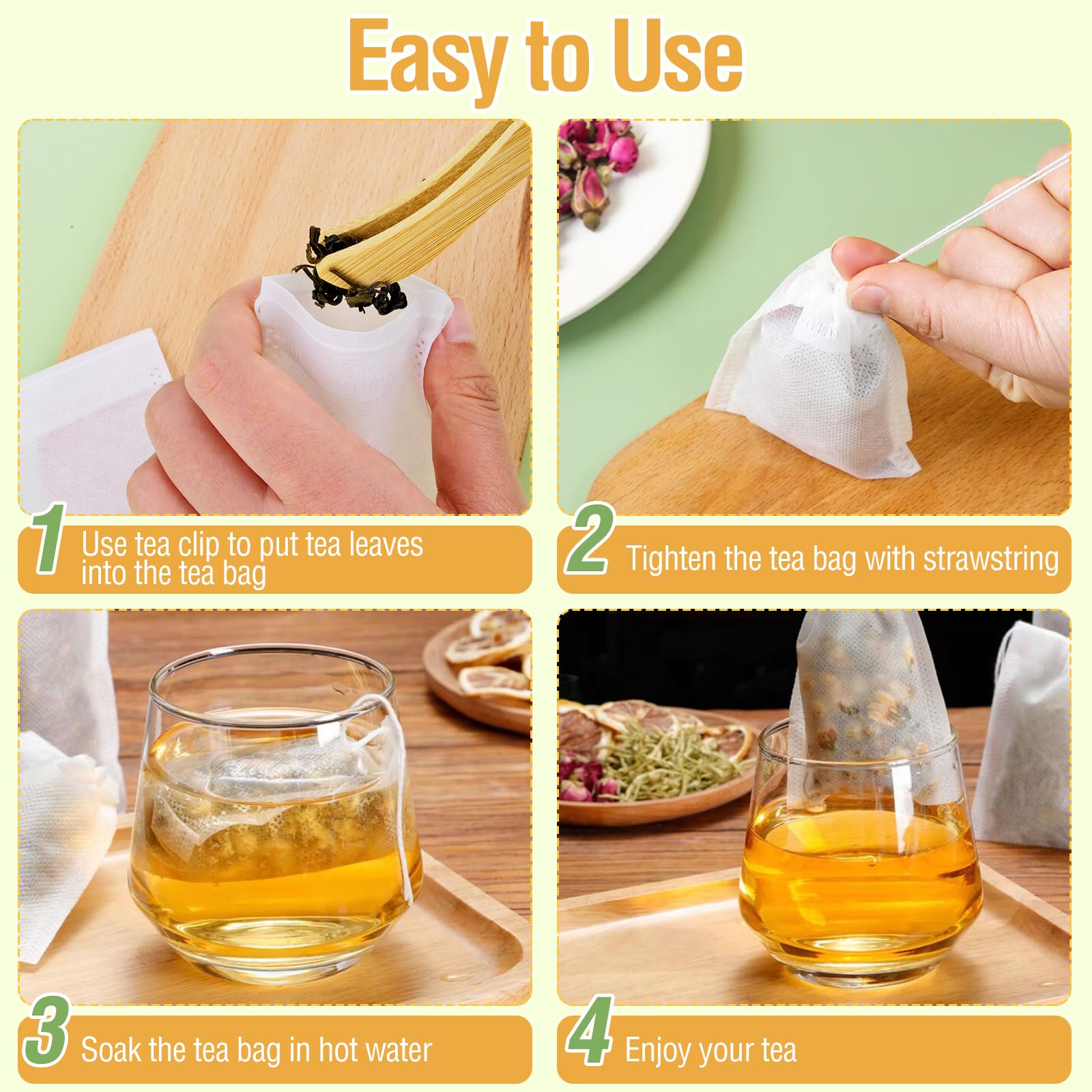 Lot De 200 Sachets Filtrants à Thé Auto-remplissables 7x9 Cm - Avec Cordon, Pour Thé En Vrac, Herbes, épices