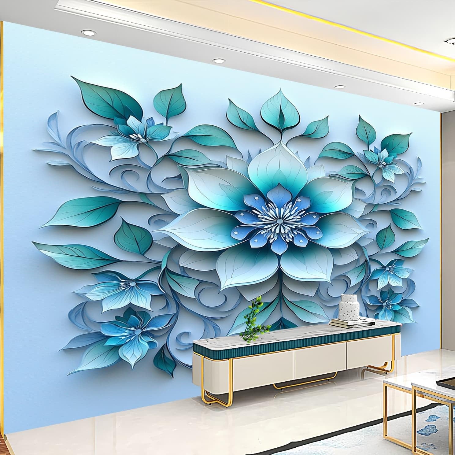Panoramiczna tapeta ścienna kwiatowy sztuka 350x256 cm Gradient włóknina tapeta niebieski rozmiar niestandardowy duży plakat ścienny obraz ścienny do salonu, biura, wystrój tło telewizora