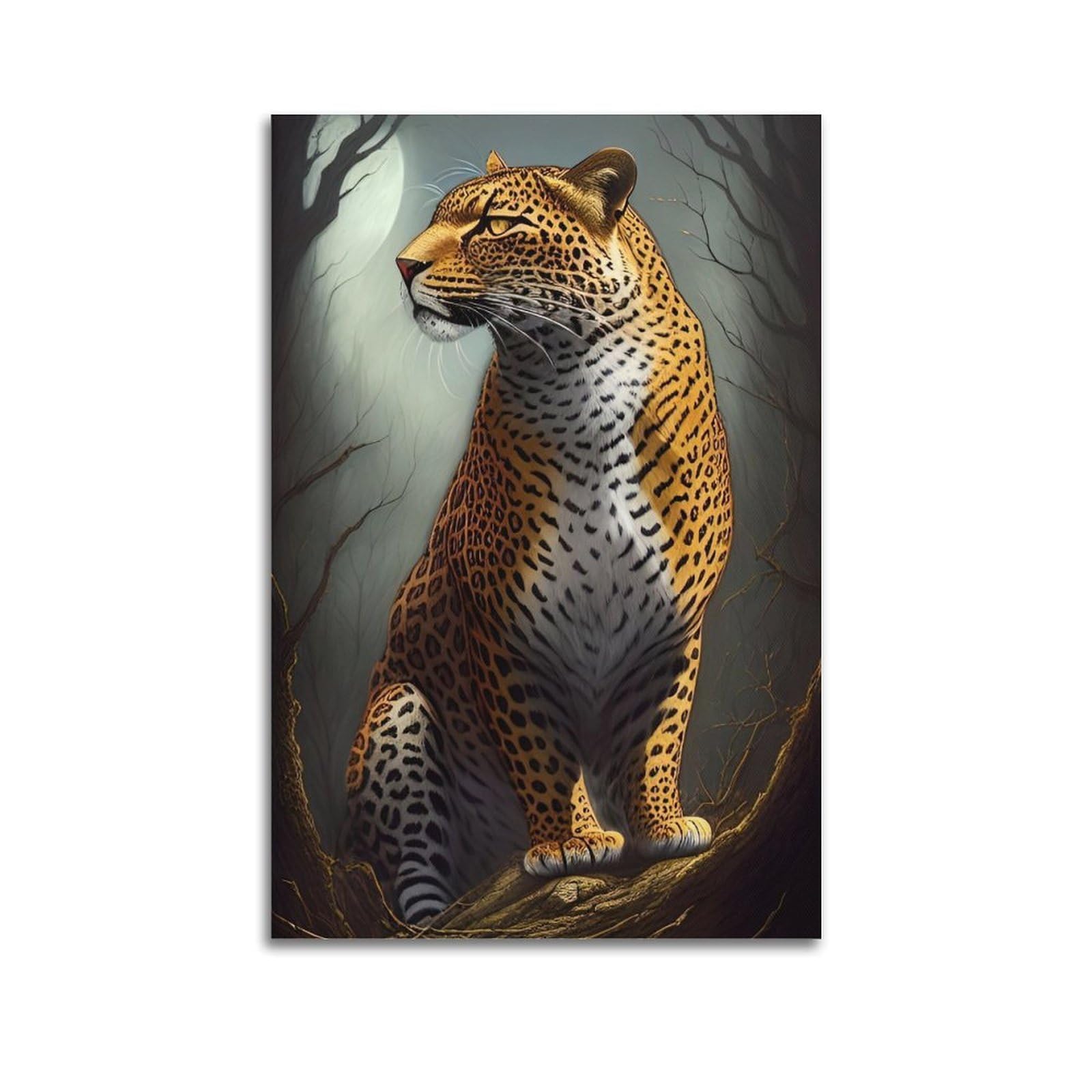 WPHSFX Wildlife Artwork Poster Leopard in The Night Poster Decorative Painting Canvas Wall Posters And Art Picture Print Modern Family Bedroom Decor Posters 24x36inch(60x90cm)