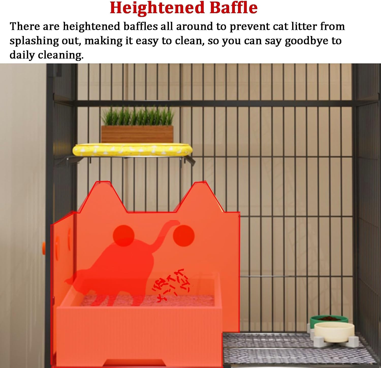 2/3 - Tier Cat Cages Indoor With Litter Box, Heavy Duty Metal Mesh Cat Enclosure, Indoor/Outdoor Cat House Pets Playpen with 4-locking Wheel Casters, Easy To Assemble and Clean, Black(78*55*100CM)
