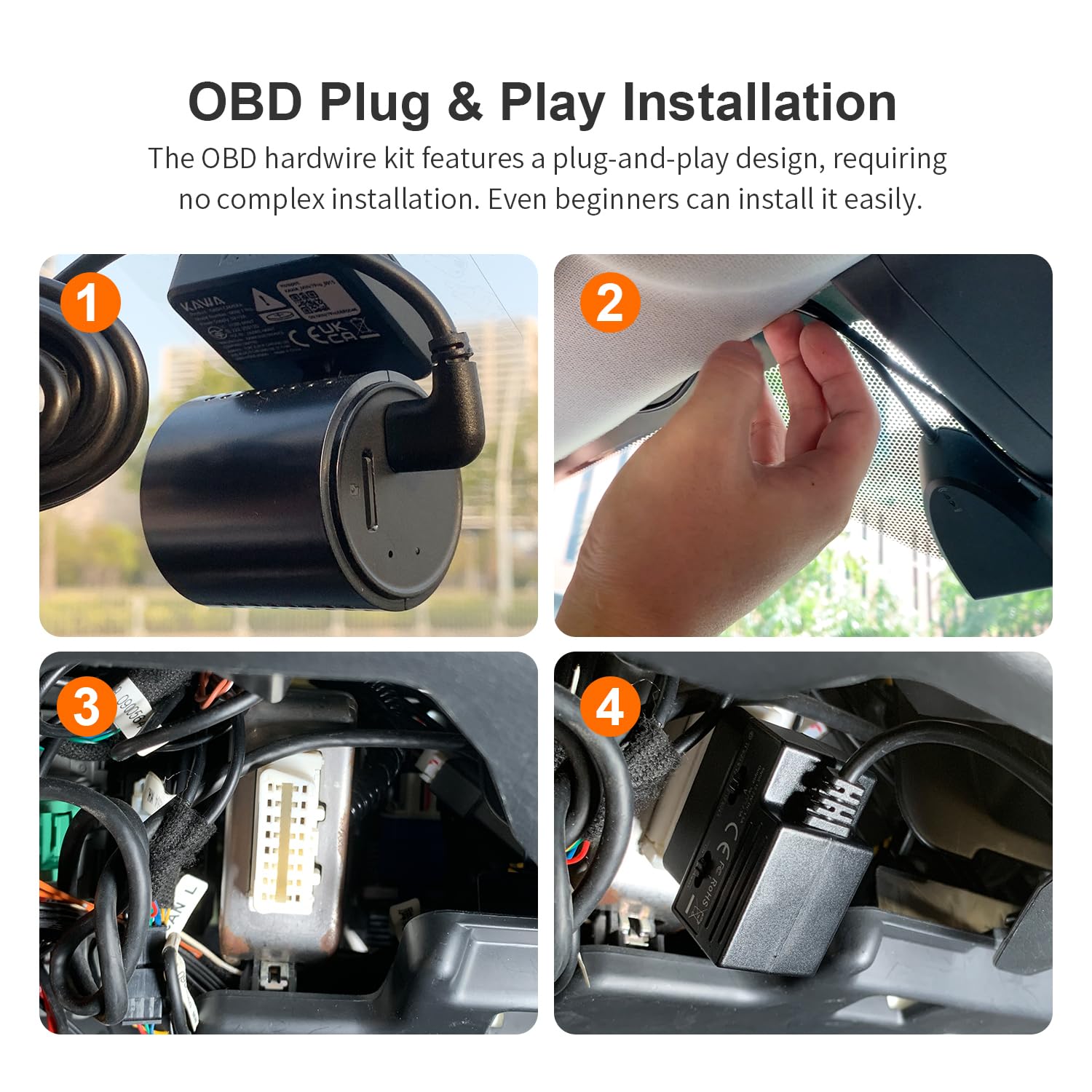 KAWA Dashcam OBD-Stromkabel, OBD-zu-USB-C-Adapter-Hardwire-Kit mit 24/7-Parkmodus, 3-stufigem Unterspannungsschutz, Zündungserkennung (Acc), Plug-and-Play-Daueraufnahme