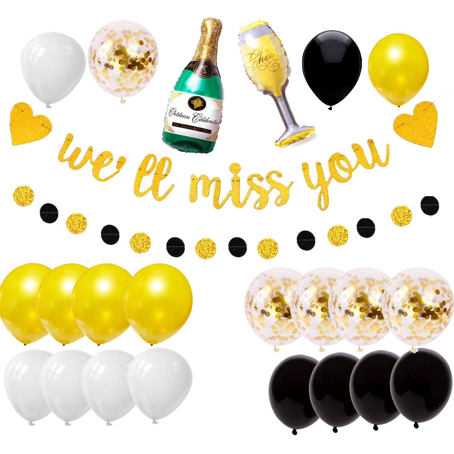 24pcs Gold Glitter We Will Miss You Party Decorations, We Will Miss You Banner for Retirement Graduation Adventure Awaits Travel Theme Wedding Farewell Going Moving Away Job Office Change Decorations