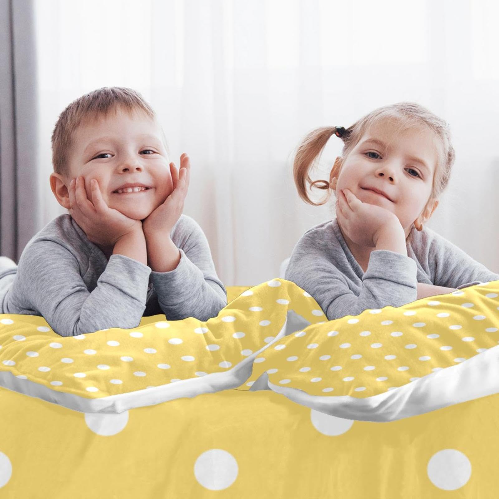 Parure de lit 3 pièces à pois avec housse de couette jaune et 2 taies d'oreiller douces