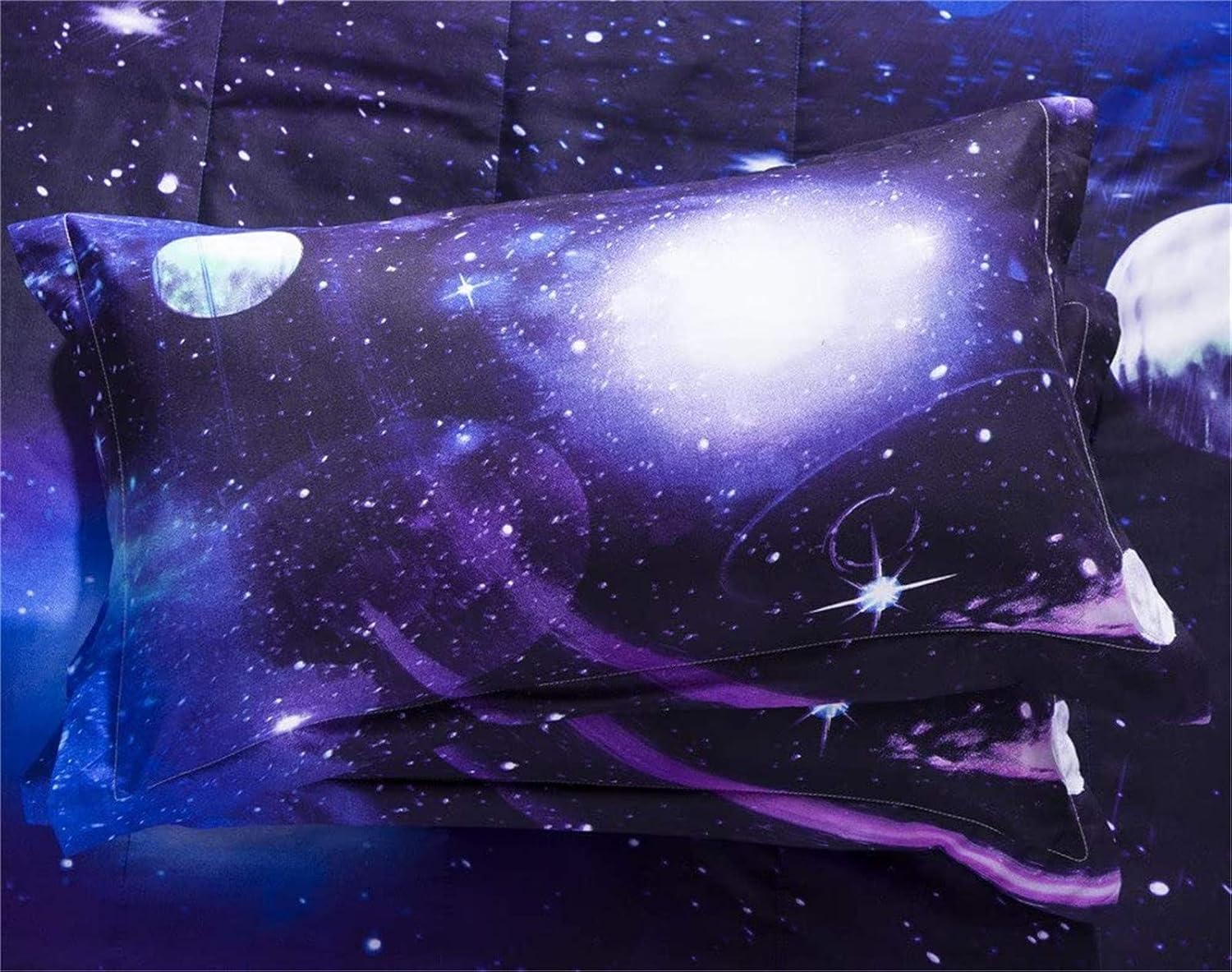 A Nice Night Galaxy 3D Printing Never Fade Quilt Outer Space Comforter Sets with 2 Matching Pillow Covers Queen Size