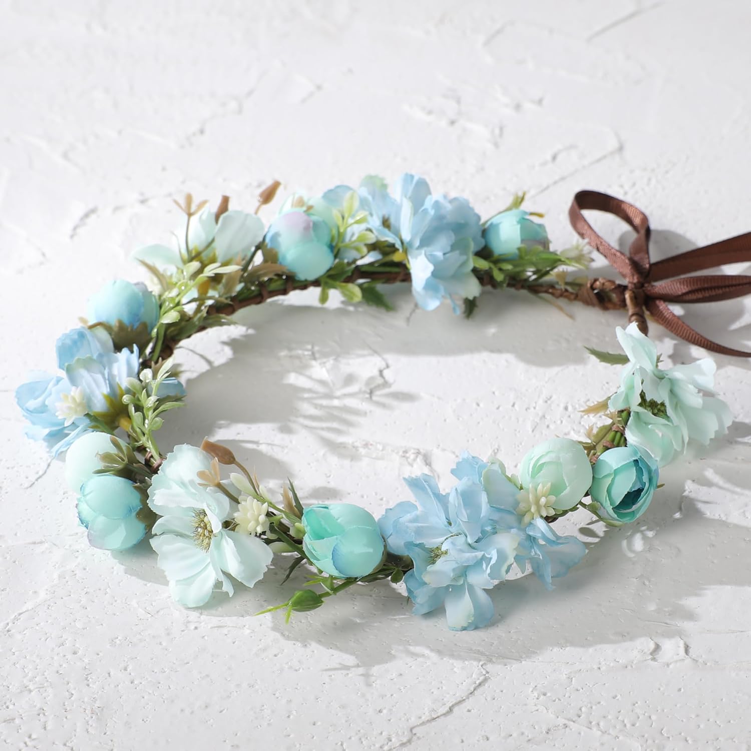 Blue Flower Crown Headband - Handmade Fairy Floral Headpiece with Artificial Rose Boho Bridal Flower Crown for Women Girls Maternity Renaissance Weeding Festivals Birthday Party Headdress - Image 4