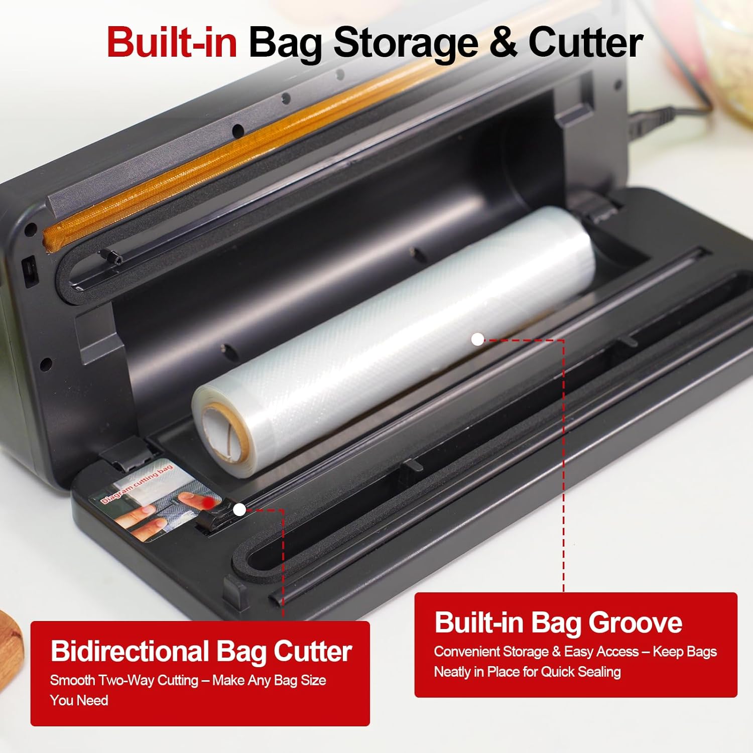 Vacuum Sealer Machine for Food Preservation, 80kPa Powerful Suction, Built‑in Cutter & Starter Kit, Dry & Moist Modes, Digital Countdown, Compact Design, Keep Food Fresh 6X Longer - Image 4