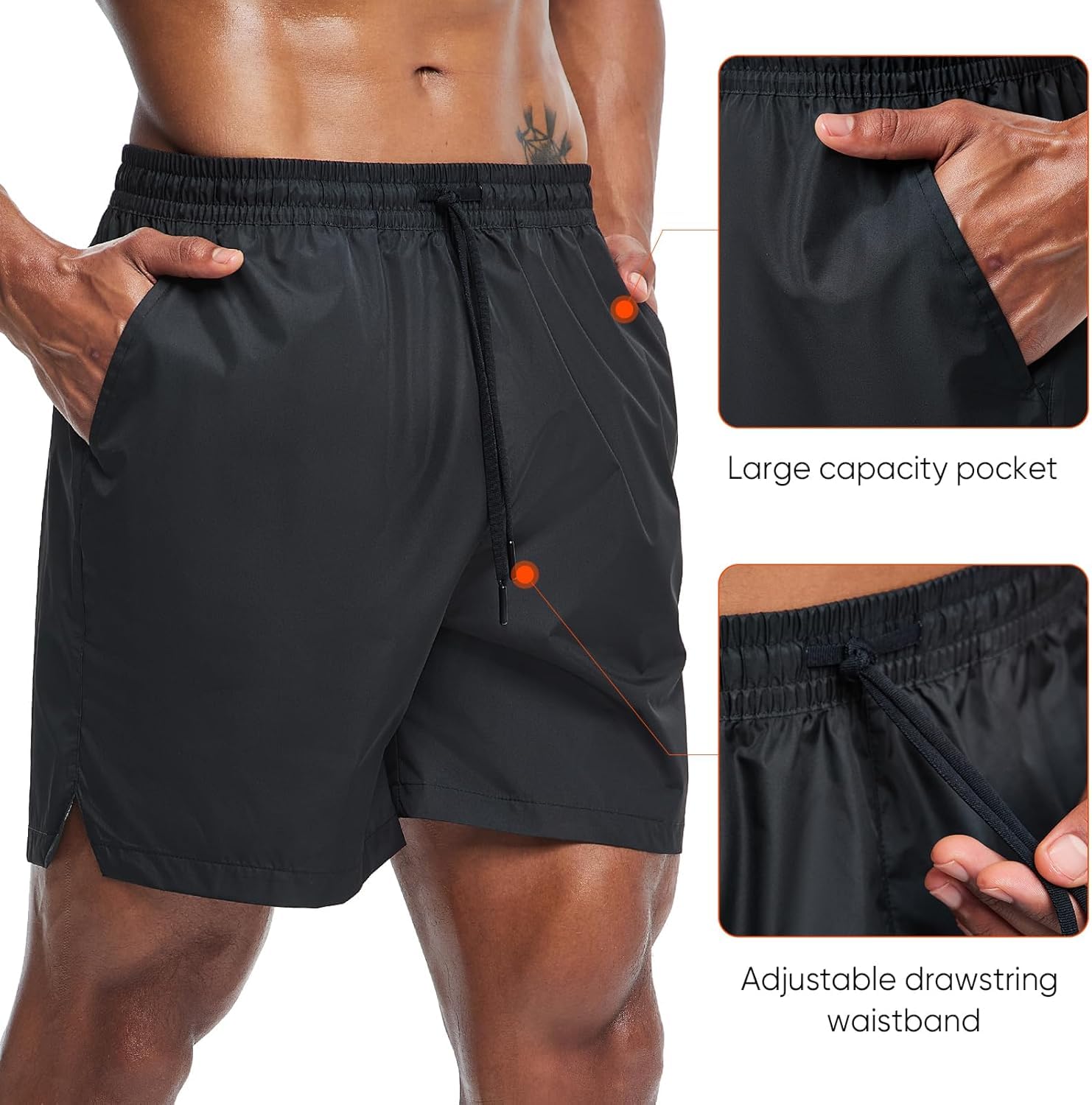 HOTSUIT Pantaloncini da sauna per uomo per lo sport Pantaloni da sauna con tasche per la perdita di peso con il fitness Nero