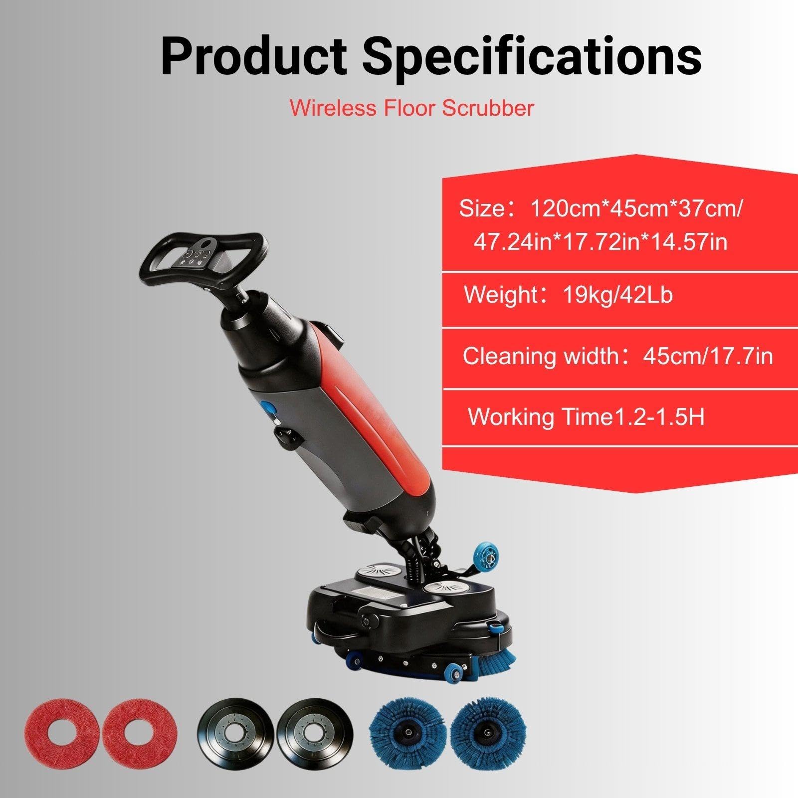 Máquina Fregadora de Suelos Comercial, Limpiador Inalámbrico de 350 RPM, Cabezal Giratorio de 360° y Doble Cepillo, 120 Min de Autonomía para Suelos de Vinilo, Hormigón y Vinilo de Lujo White