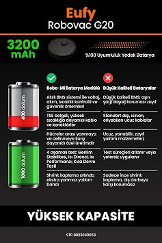 Eufy Robovac G20 Uyumlu Robot Süpürge Yedek Bataryası, 3200mAh Yüksek Kapasite