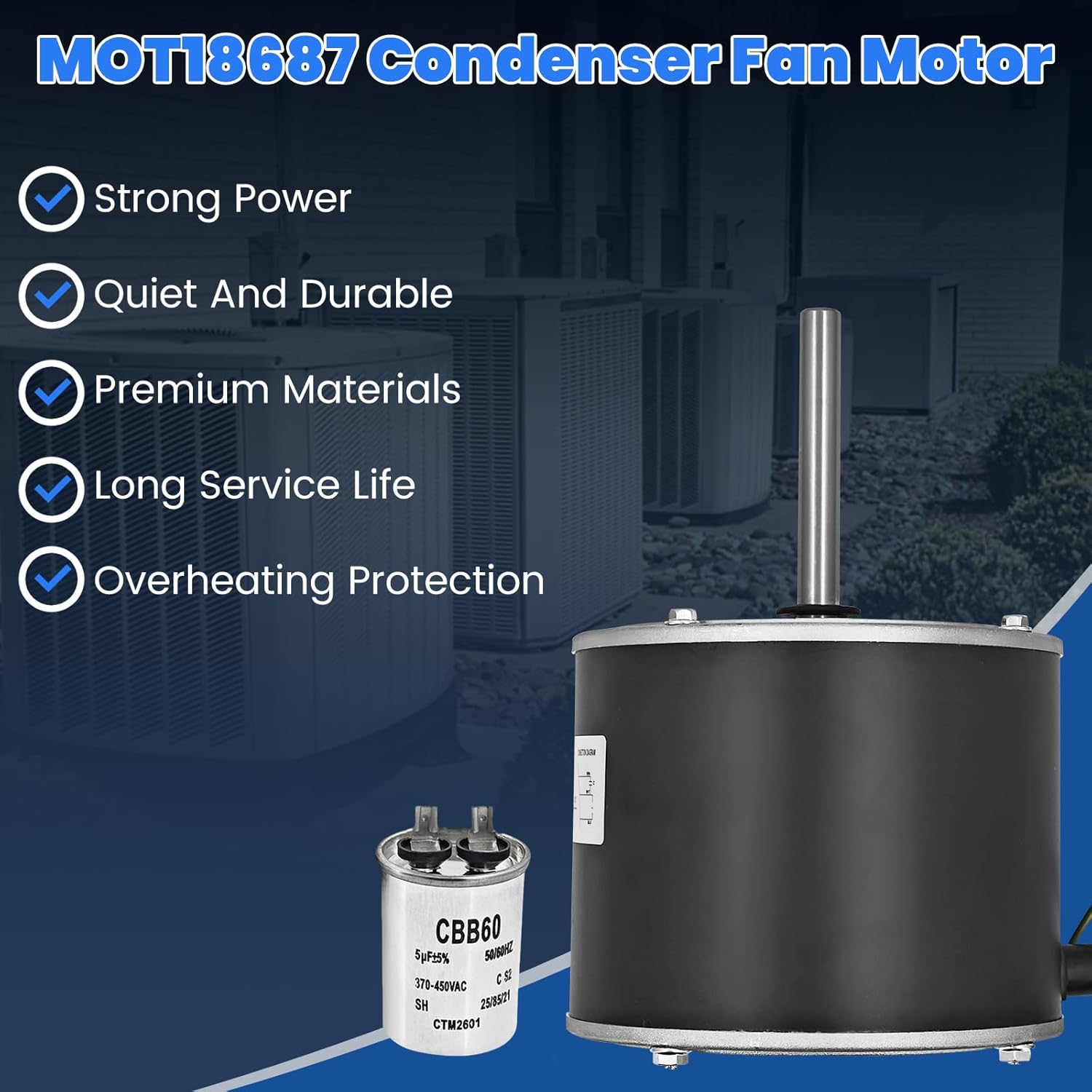 MOT18687 Upgraded 1/6 HP 825 RPM Condenser Fan Motor Fit for Trane, X70370246010 Electric Fan Motor for American Standard for More AC/Air Conditioner Replacement MOT12919 MOT10478