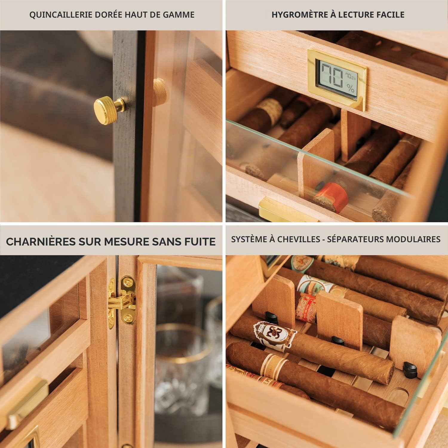 CASE ELEGANCE Luca Cave à cigares 80-100 avec écran en verre et hygromètre numérique Noir