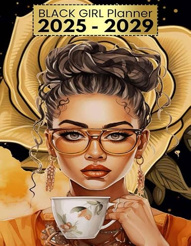Black Girl Monthly Planner 2025-2029: African American Calendar From January 2025 to December 2029 (60 Months) with US Federal Holidays &amp; Inspirational Quotes.Large Size 8,5"x11"