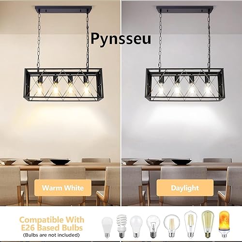 Miniatura 3 de Pynsseu - Lámpara colgante de isla de cocina industrial, rectangular, estilo clásico rústico, lámpara colgante de 4 luces, para cocinas de casa de