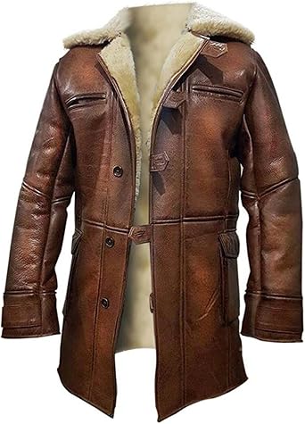 Mens Leather Coat Vest and Pants - Faux Shearling Coat & Vest Cotton Pants