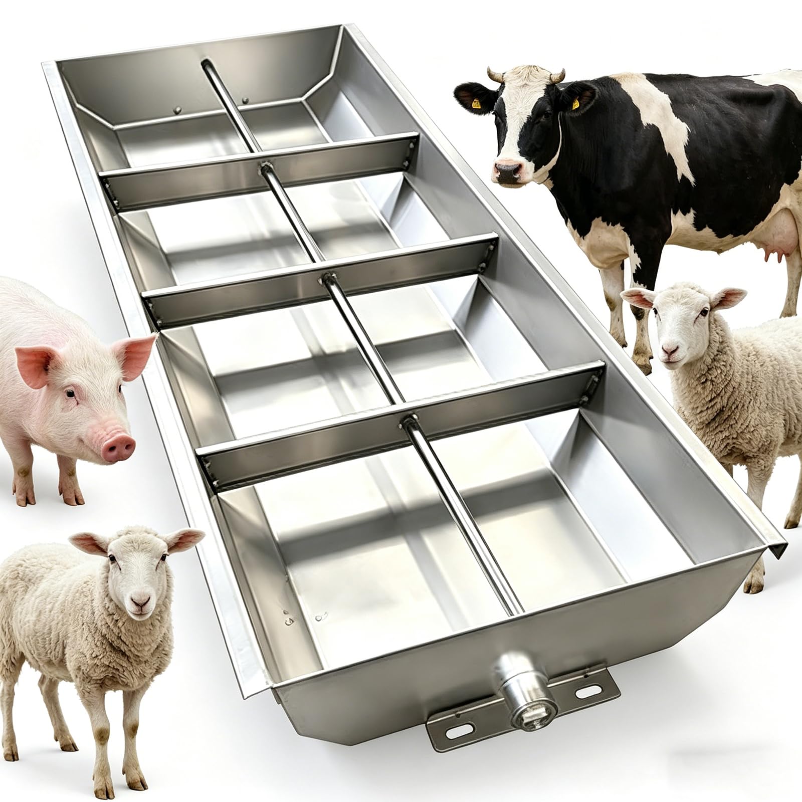 DPSXZMZ 40in Hog Feeder Livestock Feed Trough Automatic Pig Feeder Heavy Duty Stainless Steel, Separated Fence Feeder Trough, Multipurpose Livestock Trough Thickened Livestock Feeder,Silver,100cm