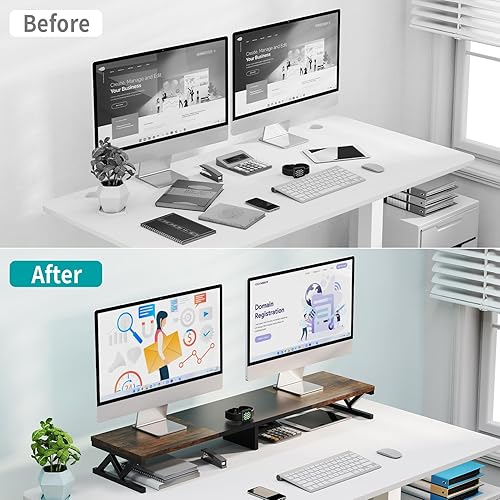 Miniatura 3 de Elevador de monitor doble, elevador de monitor de madera grande para 2 monitores, elevador de monitor con almacenamiento para escritorio, resistente