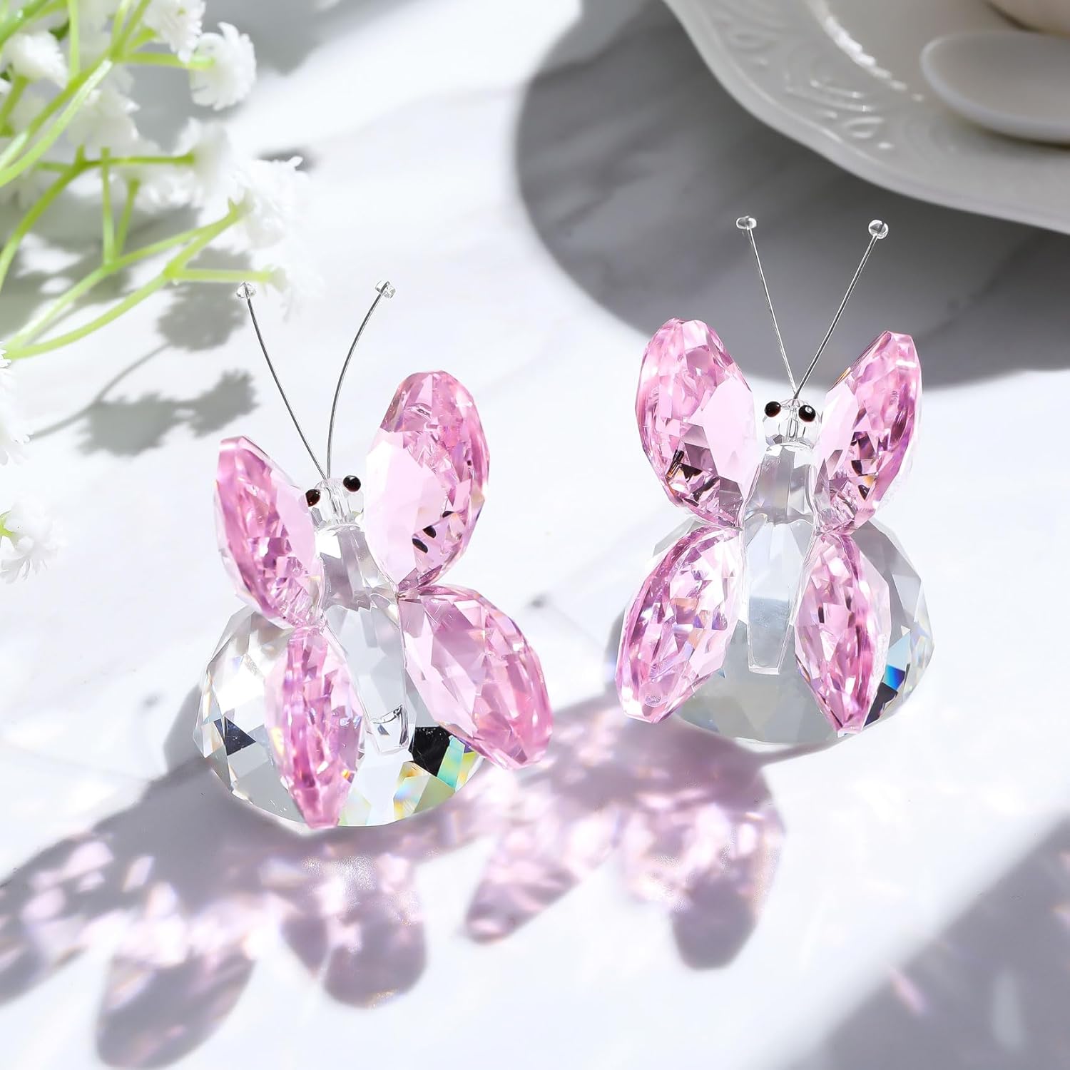 2 PCS Crystal Pink Collectible Butterfly Gifts for Women Butterfly Lovers Glass Animal Figurines Decor for Office Table Home - Image 2