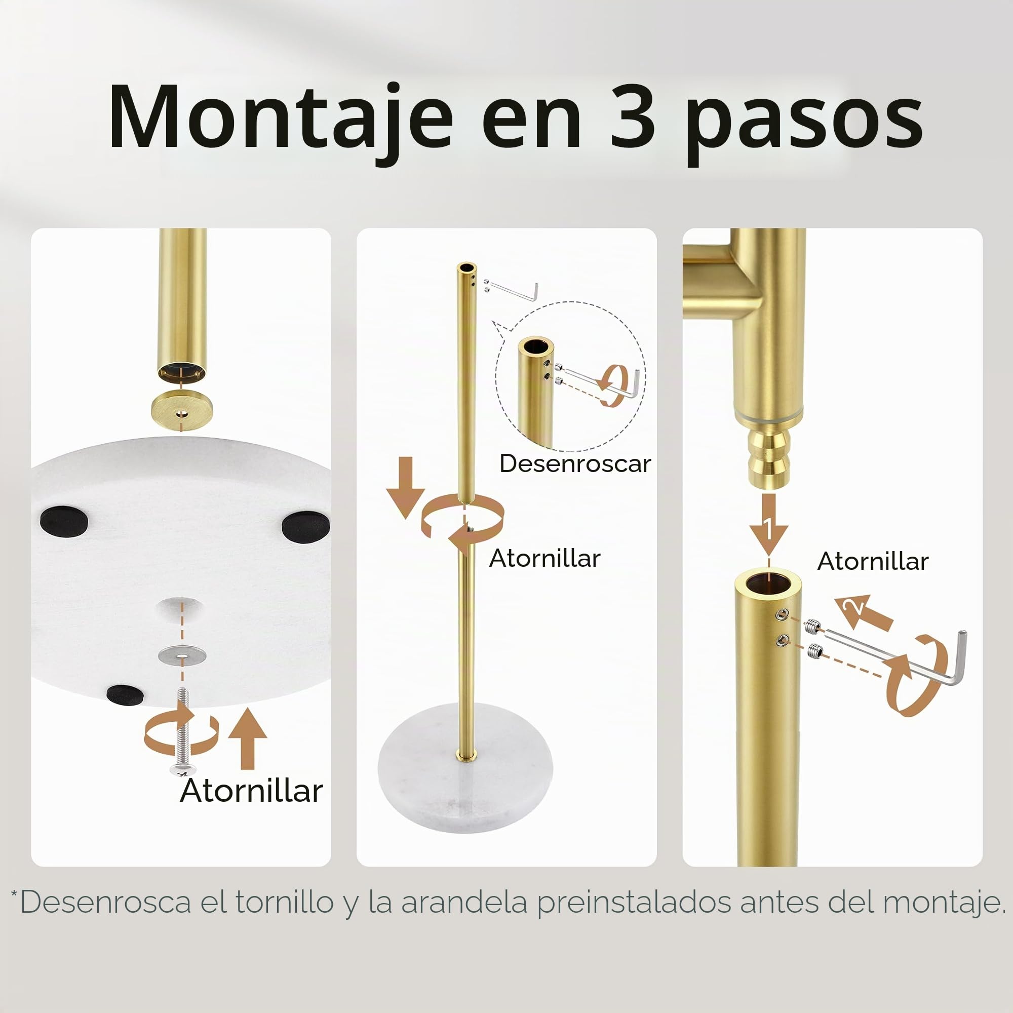 KES Toallero de Oro Cepillado Toallero de Pie Toallero Barra de Acero Inoxidable Baño Toallero de Baño Acero Inoxidable 18/8 Toallero Base de Mármol, BTH219-BZ | Base de piedra natural de 10 libras, 3 brazos giratorios, acero inoxidable SUS304, antidesliz