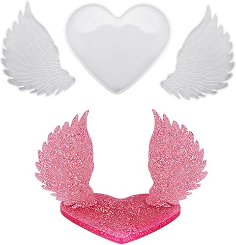 Molde de resina en forma de corazón de alas de ángel o moldes para portavelas, moldes de silicona para marco de fotos conmemorativo