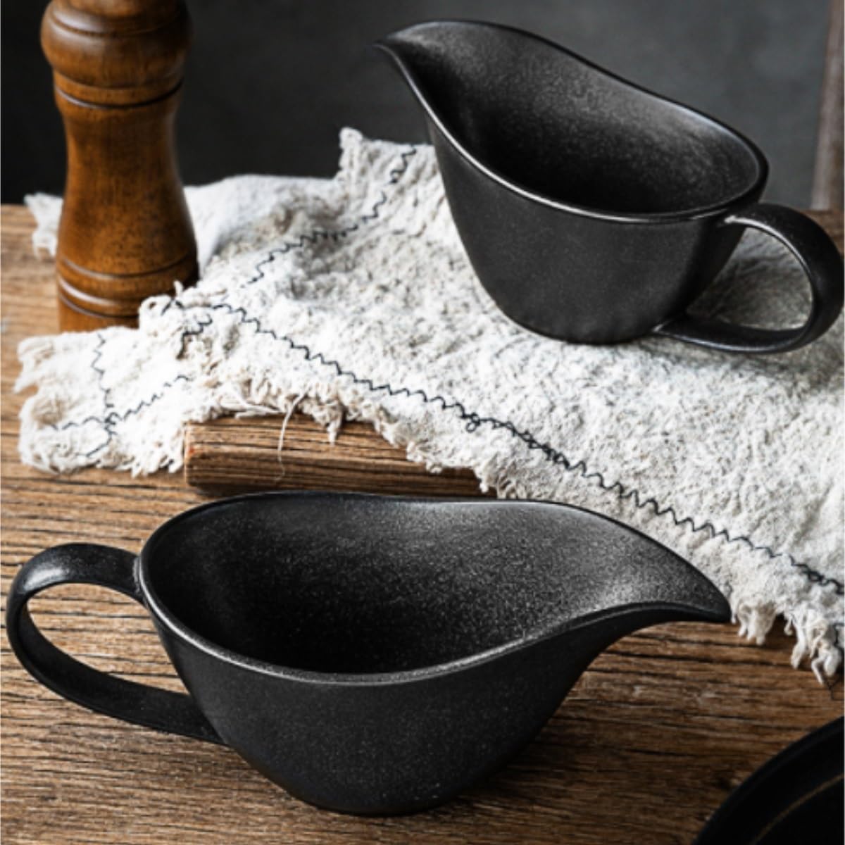 Jarra De Salsa Servir Taza De Salsa For Jugo Bistec, Olla For Leche, Tazón Cerámica Con Boca Puntiaguda, For, Salsera Para Restaurante(Black)