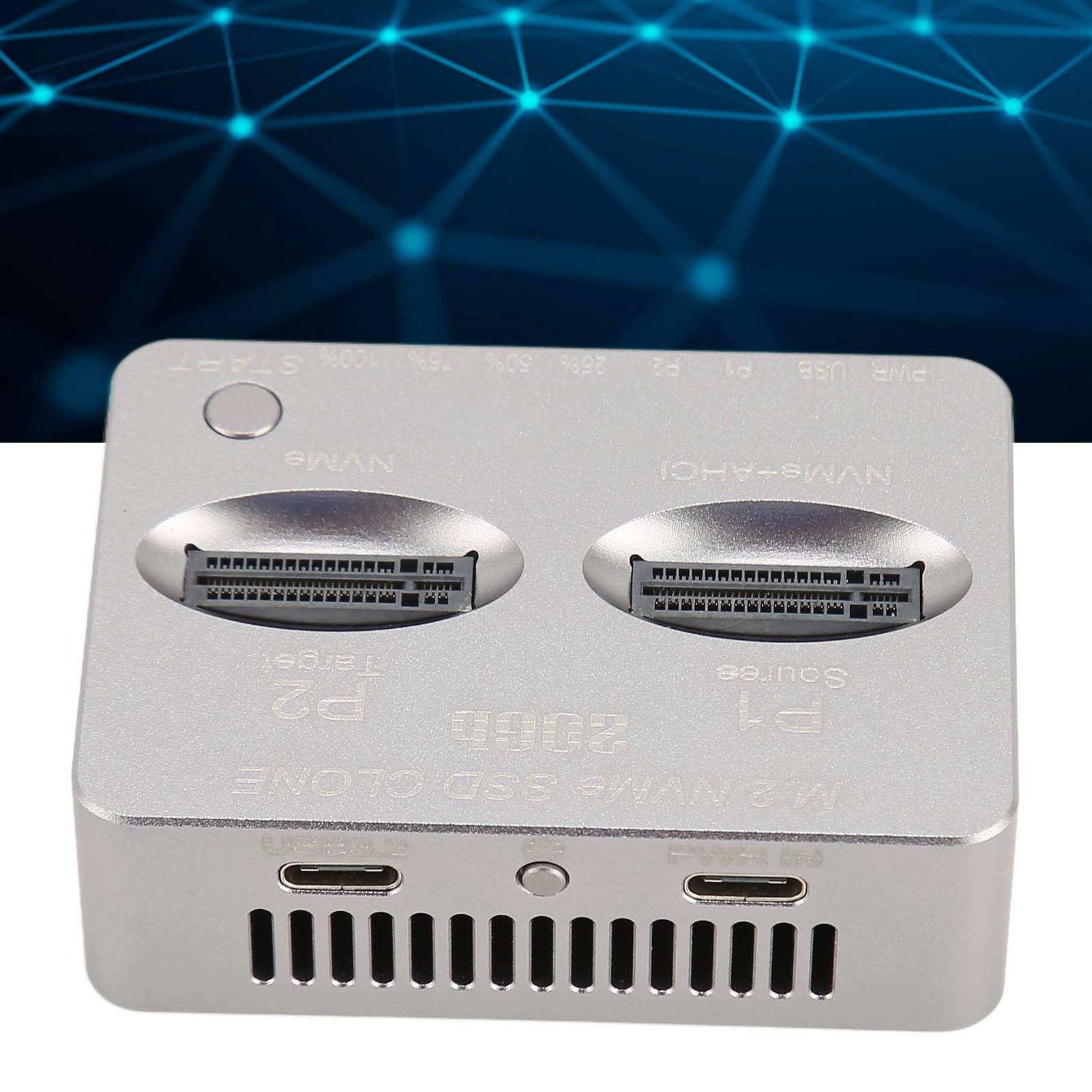 Stacja Dokująca M.2 NVMe SATA, Duplikator Dysków Twardych M.2 Solid State System JMS586U Master, Duplikator Podwójnych Dysków M.2 NVMe/SATA, USB 3.2 TYPE-C Gen2x20 Gb/s.