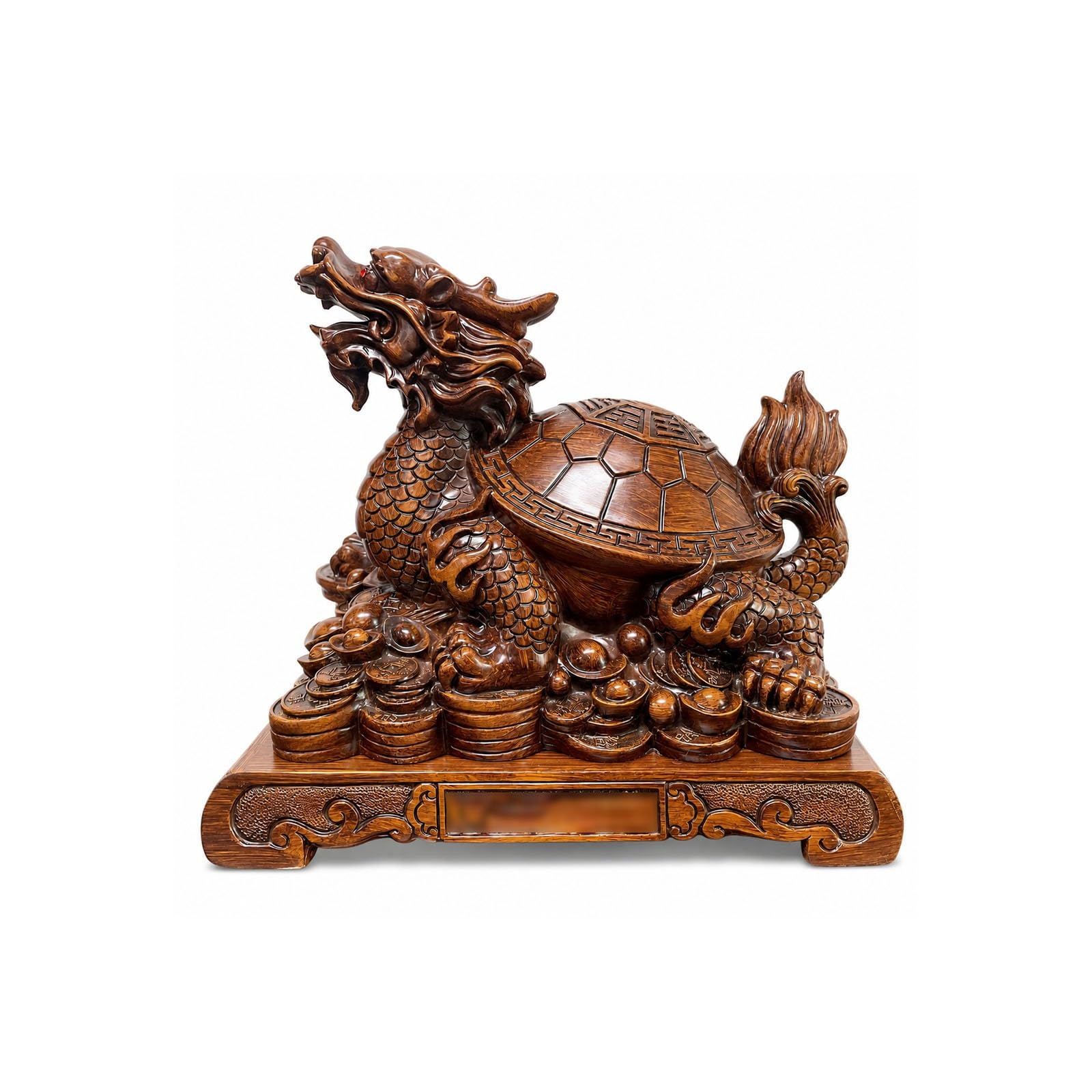 Mmt00go Feng Shui Decor, Jade-Look Dragon Turtle Statue On Coins And Ingots