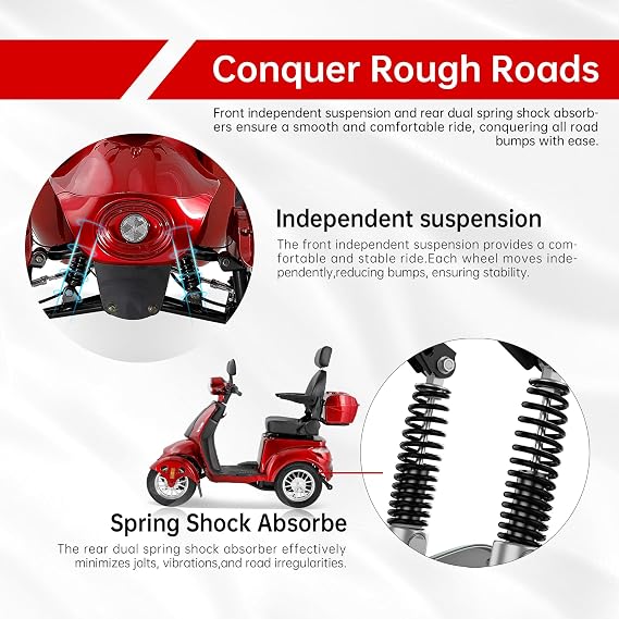 Heavy Duty 4 Wheel Mobility Scooters for Seniors & Adults 500lbs Capacity - Electric Powered Chair - 1000W All Terrain Fast Mobility Scooter for Travel w/Long Range Battery Remote Key