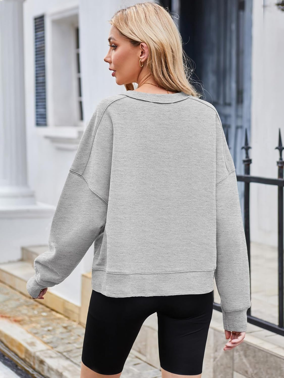 MEROKEETY Women's Oversized Cropped Sweatshirts Crewneck Trendy Workout Pullover Sweater Fall Outfits - Image 4