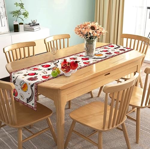 Miniatura 2 de Nepnuser Shana Tova Camino de mesa judío para fiesta de Año Nuevo, decoración Rosh Hashaná, decoración del hogar, cocina, comedor, lino, decoración